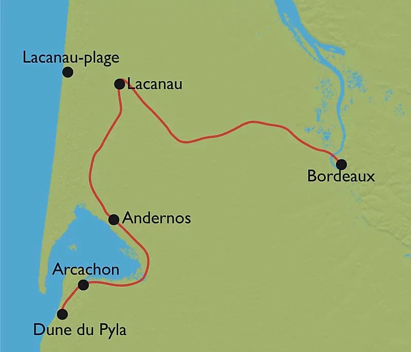 Mapa de la ruta de Arcachon