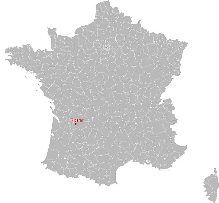 Map of France that locates Ribérac